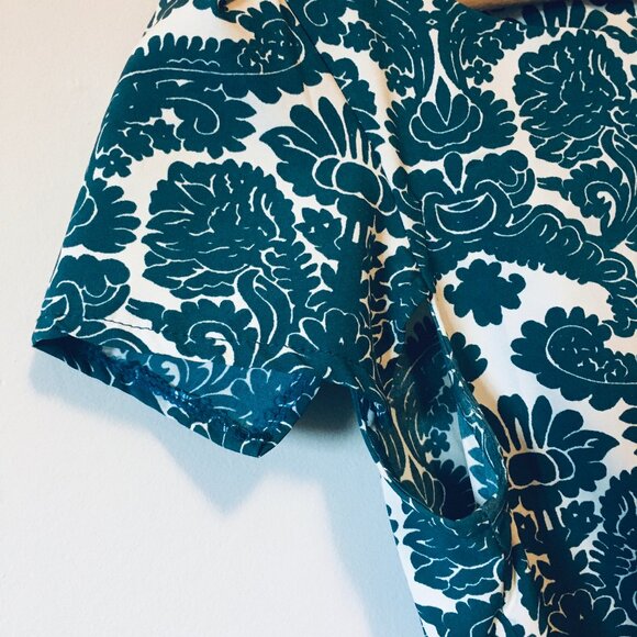 Teal Folksy Damask Print Short Sleeve Dress - Picture 5 of 16